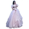 Robes de soirée senior rose femme cocktail col carré manches bouffantes tulle courte longueur de plancher quinceanera mariage robe de grillage