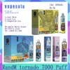 Original RandM Tornado 7000 Puff E Cigarro 14ml Pod Mesh Bobina 50 Sabores Puffs 7k Caneta Vape Descartável 6 Luzes RGB Entrega Rápida