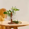 Vases Plant Terrarium With Wooden Stand Creative Hydroponic Small Vase Ornaments Desktop Glass Planter Holder