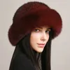 Wide Brim Hats Bucket Hats Genuine Real Natural Knitted Mink Fur Hat Cap Luxury Women Handmade Knit Fashion Winter Headwear Warm Real Fox Fur Beanies 231216