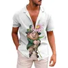 Herren Freizeithemden Männer St. Patrick Day Oversize Strandhemd Sommer 3D Lustiger Cartoon-Druck Kurzarm Revers Lose Mode Streetwear Tops