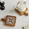 Bord Mattor Hem Creative Wood Tiles Pot Mat Anti-Scaling Plate Drink Coasters TROE TRIVET RAME FÖR TEA POTS Non-Slip Cup