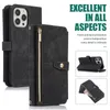 Carteira de luxo com zíper capa de telefone de couro para iPhone 15 14 13 12 11 Pro Max 14Plus 15Plus Multi Card Slot Holder Crossbody Lanyard Bolsa Capa Magnética Snap