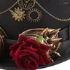 Berretti Cappello retrò gotico Steampunk Rose Ingranaggi Catene Top Occhiali vintage Fedora per la festa