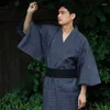 Roupas étnicas Tradicional Japonês Quimono Samurai Traje Yukata Verão Homens Longos Robes com Cinto Algodão Pijama Conjunto Masculino Pijamas