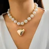 Ожерелья с подвесками, преувеличенное полое ожерелье в форме сердца, элегантное ожерелье с большим шаром из искусственного жемчуга, колье, женские банкетные украшения