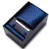 Cravates Cravates Cravates 100% Soie Marque Cravate Mouchoir Bouton De Manchette Ensemble Pour Hommes Cravate Coffret Cadeau De Vacances Bleu Or Costume Accessoires Slim Mer Dh8YL