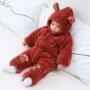 Rompers nyfödda vinter romer björn öron fleece baby flicka pojkar nyfödda jumpsuit övergripande fotbarn barn småbarn flicka klädsel231114