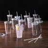 Canecas 6/4 / 2pcs Transparente Garrafa de água de dupla camada Café Leite DIY Smoothie Cup Drinkware Reutilizável Clear Tumbler Cup com tampa de palha 231218