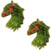 Decorative Flowers 2PCS Horse Head Wreath Christmas Artificial Green Plants For Front Door Window Partyxmas Decor