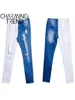 Jeans 2022 New Fashion Autumn Winter Women Pancil Jeans Stretch Hole Splice Female Denim Hight Waist Blue Pants