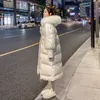 Jaqueta feminina sem lavagem para inverno, nova gola de pele grande, jaqueta de algodão de comprimento médio espessada, jaqueta de pato branco