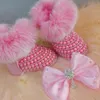 Chaussures plates Handmade Bow Hairband s Baby Girl Snow Boots Chaussures d'hiver Peigne First Walker Sparkle Bling Crystal Princess Shower Gift 231218