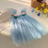 Girl Dresses Toddler Girls Sleeve Solid Color Tulle Dress Dance Party For Size 8 Chambray And