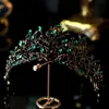 Luxe barok zwart groen kristalblad bruidskroon tiara's strass kronen infantis bruiden hoofdbanden bruiloft haaraccessoires Y261Z