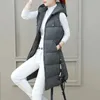 Gilets pour femmes automne long à capuche chaud manteau rembourré femmes hiver fermeture éclair lâche gilet sans manches vestes femme streetwear 231218