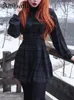 Dresses Altgoth Dark Gothic Elegant Dress Women Haruku Vintage Y2k Emo Alt Plaid Corset Dress Punk Mall Goth Aesthetic Fairyore Dress