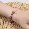 Strand Heart Charm 8mm Rose Quartz Rhodonite Natural Stone Bead Elastic Bracelet For Women