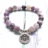 MG0984 Pulsera lila de 8 MM para mujer, pulsera de Mala de Yoga con piedras preciosas naturales de loto, pulsera de protección energética para meditación a la moda 219r