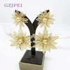 Hochzeit Schmuck Sets Gold Farbe Dorp Ohrringe Und Ring Set Für Frauen 24K Überzogene Luxus Dubai Blumen Design 2PCS 231216