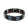 Link Bracelets Carbon Fibre Magnetic Health Bracelet Blue Sticker Black Bangle For Women&Men Weight Loss Charm Jewelry Bilayer Therapy