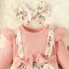 Rompers 0-2-letnia noworodka dziewczynka wiosna i jesienna część różowa koszula kwiat nadruk jednoczęściowe spodnie Cutel231114