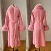 Kobiety mieszani 2023 Winter Woman Cashmere Coat Anti Collar Fabric Plus bawełniany Środkowa długość Celebrity Wysoka wielka sztuczna futro 231218