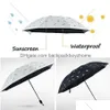 Parapluies Pliant Vinyle Imprimé Parapluie De Plumes Avec Portable Er 8 Os Parapluies Anti-pluie Trois Pliage Protection UV Wdh0991 Drop Dh4Yx