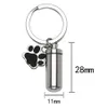 Pet Cremation Cylinder Stainless Steel Urn key chain Memorial Keepsake Pendant Ash Holder Paw Charm Personalized Engraving246U