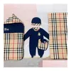 Autumn e inverno Designer de designer de bebês masculino para mulheres escalando roupas simples de manga comprida macacão de algodão saco de manga de cinco peças Hip Hop clo dhh2m