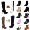 Z botami na wysokich obcasach dla damskich projektantów patentowych skórzanych czarnych spód trampki płasko nad kolanami botki damskie botki damskie botki EUR35-43 sukienki buty