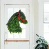 Couronne de tête de cheval décorative, 2 pièces, plantes vertes artificielles de noël pour porte d'entrée et fenêtre, décor de fête de noël