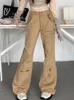 Kvinnors jeans 2023 cyber y2k mode khaki baggy flare last byxor för kvinnor kläder rak koreanska avslappnade lady byxor pantalon femme
