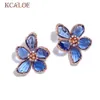 KCALOE Blue Transparent Crystal Big Flowers Stud Earrings For Women Rhinestone Wedding Engagement Silver Color Luxury Earring 2009258g