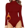 Vrouwen Shapers Vrouwen Thermische Bodysuit Ondergoed Winter Lange Mouw Coltrui Pluche Tops Hoge Cut String Jumpsuit Afslanken T-shirt