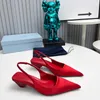 Slingback pumps dikke sandalen Hoge kwaliteit Puntteen 4cm hoge dikke blokhak Bruiloft Avondjurk schoenen dames Luxe Ontwerpers voor fabrieksschoenen met doos