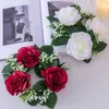 Decorative Flowers Artificial Rose Flower Candle Holder Candlestick Wreath Centerpiece Wedding Party Garland Christmas Year Table Home Decor