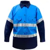 Men's Casual Shirts Hi Vis Long Sleeve Work Shirt Cotton Construction Reflector Workshop Uniform Reflective Workwear