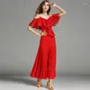 Stage Wear MOQ 1PCS Sexy Off-shoulder Red Black Women Girls Dance Salsa Dress