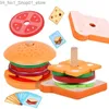 Sortowanie gniazdowania zabawki Montessori Wooden Burger Toys for Toddlers Kids Preschool Educational Play Food z kartami urodzinowymi zabawkami dla Q231218