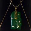 Whole Cheap 18KGP YELLOW GOLD & VIBRANT GREEN JADE ELEPHANT PENDANT279R