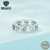 Wedding Rings BISAER 100% 925 Sterling Silver Blue Evil Eyes Hand Fatima Ring Hollow Symbol Lucky Band For Women Party Original Fine Jewelry 231218