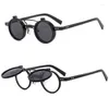 Sunglasses YOOSKE Small Round Punk Women Double Beam Retro Sun Glasses Men Flip Lens Anti UV Goggles Optical Frame