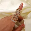 Cluster Rings Gold for Women Diamond Engagement Wedding Accessories Open Size Finger Band Estetiska smycken Femmel