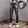 Jeans da uomo Stilista Uomo Retro Nero Grigio Stretch Slim Fit Strappato Pantaloni in denim di velluto vintage Pantaloni caldi invernali