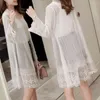 Women's Swimwear Summer Cardigan Mid Long See-through Lace Open Front Sheer Sun Protection Crochet Beach Cover Up Streetwear