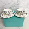 Kopjes Schoteltjes Blauwe Strik Mark Kopje Bone China Koffie Paar Geschenkdoos Verpakking Vriendin Vrouw Voor Bruiloft Cadeau