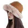 Bérets décontracté coupe-vent à large bord chaud hiver grand chapeau de seau en peluche de laine femmes bonnets de style coréen