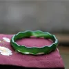 Chinese Natural Emerald Green Chalcedony Hand Carved Bamboo Water Ripple Bracelet Fashion Jewelry Women's Green Agate Bracele274I