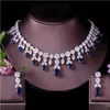 Necklace Threegraces Green Cz Stone Earrings Necklace Set Brilliant Big Long Drop Wedding Bridal Dress Jewelry Set for Women Js256